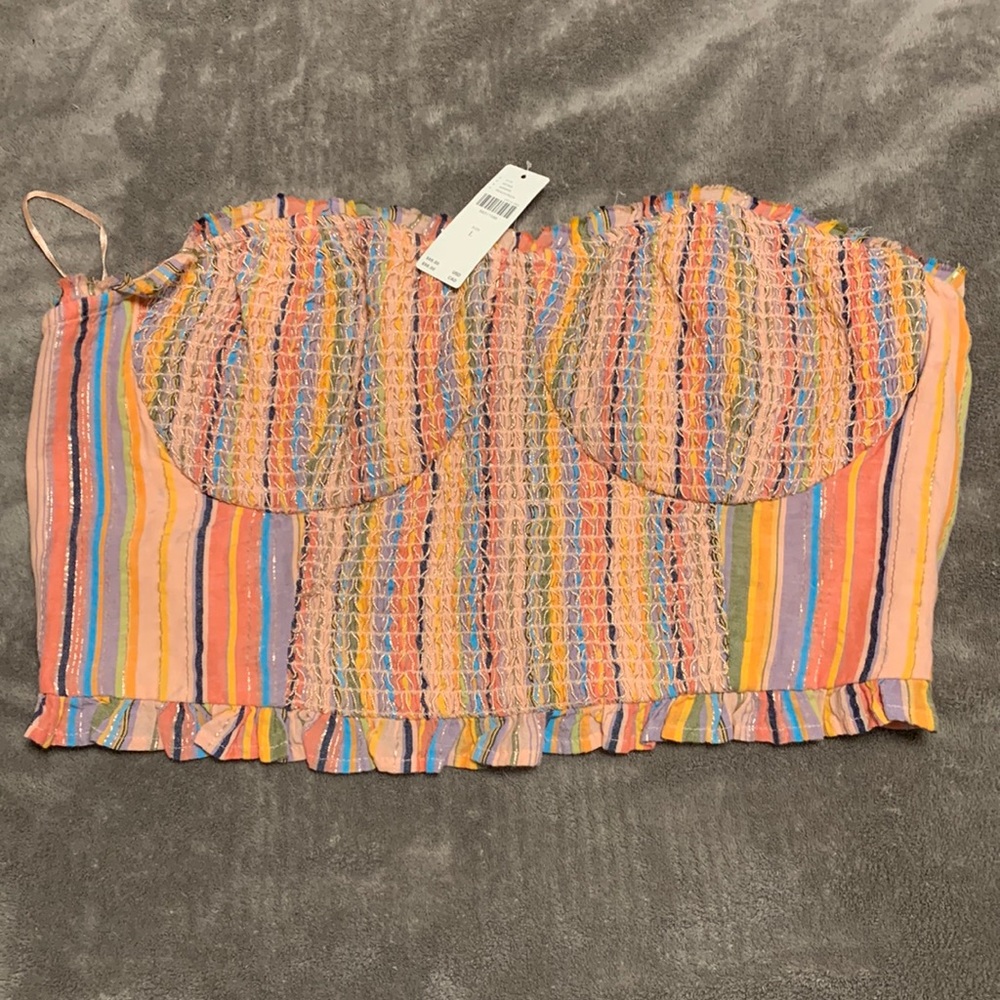 ✨ Anthropologie Rainbow Smocked Top Sz L - Picture 7 of 10